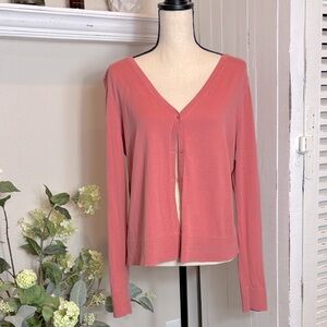 Ann Taylor Loft Rose Pink 100% Cotton V Neck Cardigan Large
